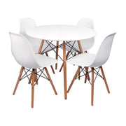 Comedor Redondo más 4 sillas DKR Tipo Eames Blancas